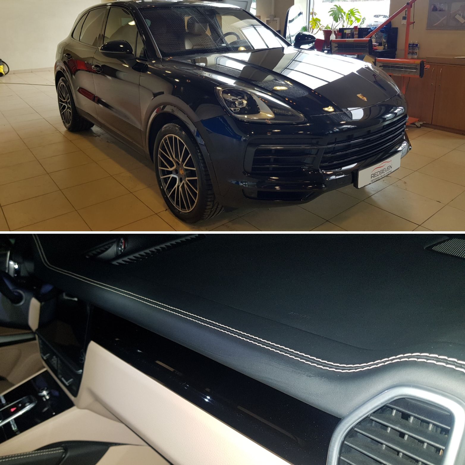 Перетяжка торпедо Porsche Cayenne 2019 кожей
