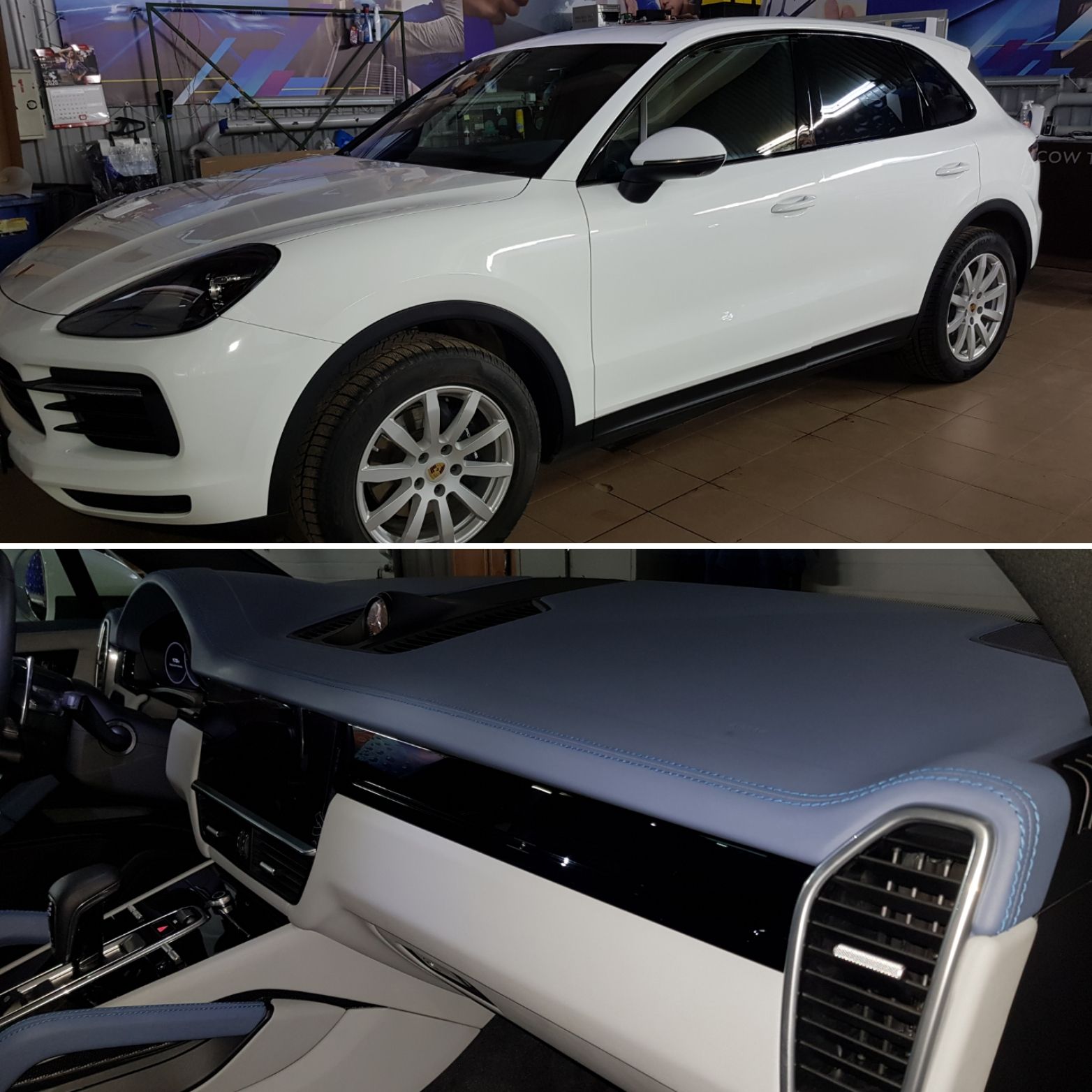 Перетяжка торпедо Porsche Cayenne 2019 кожей